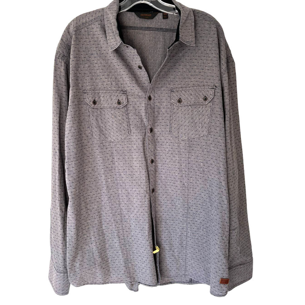 Men's Gray flecked‎ long sleeve button down double button pockets sz XXL